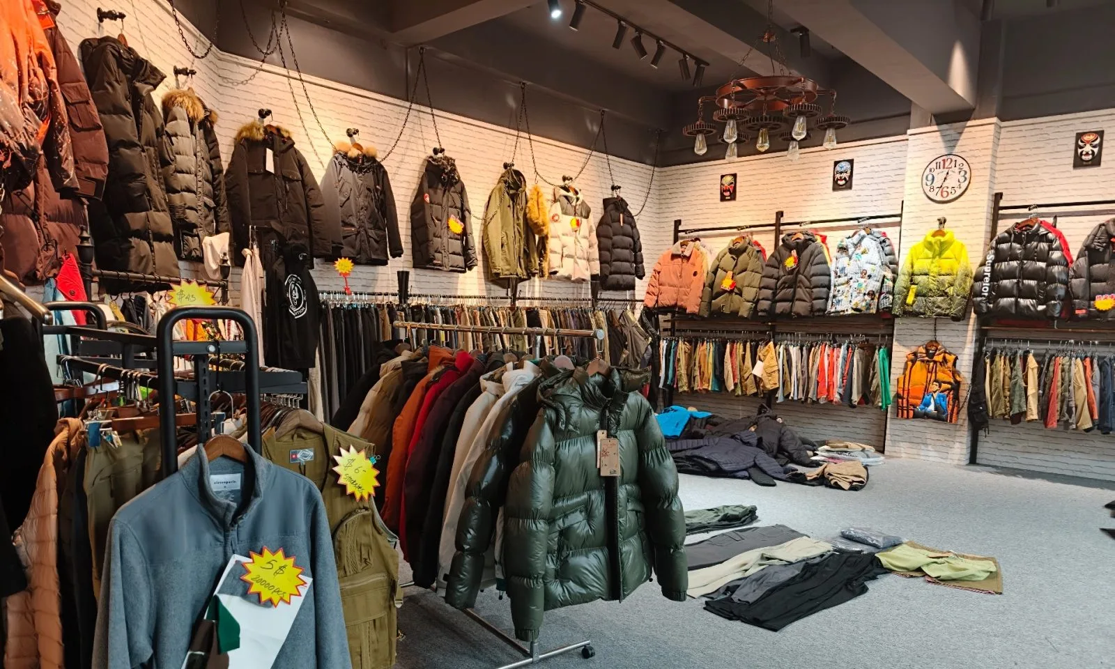 American tough workwear insulated jackets on showroom rack